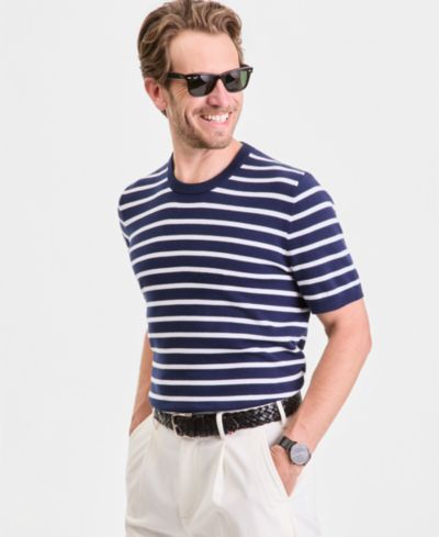 Мужская трикотажная футболка Club Room Men's Short-Sleeve Bengal Striped Cotton Sweater