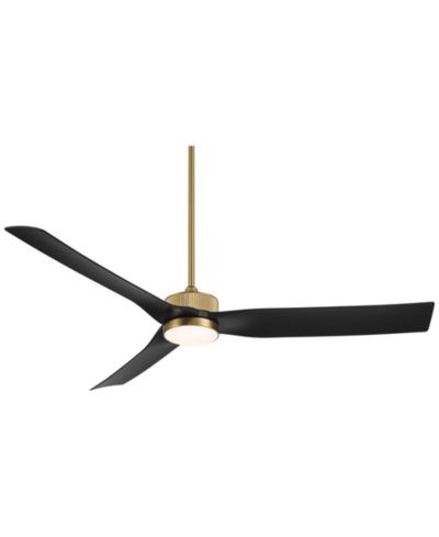 Casa Vieja 60" Montage Modern Indoor Outdoor Ceiling Fan 3 Blade LED Light Remote Control Soft Brass Finish Bedroom Damp Rated