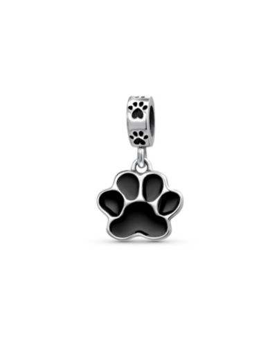 Подвеска Bling Jewelry.925 Sterling Silver Pet Animal Lover Black Dog Cat Puppy Kitten Paw Print Charm Bead