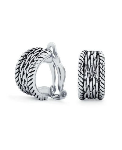 Bling Jewelry серьги-клипсы с плетеной цепью, окисленный родий