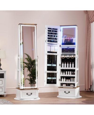 Vlsrka 360° Swivel Jewelry Armoire with LED Full-Length Mirror