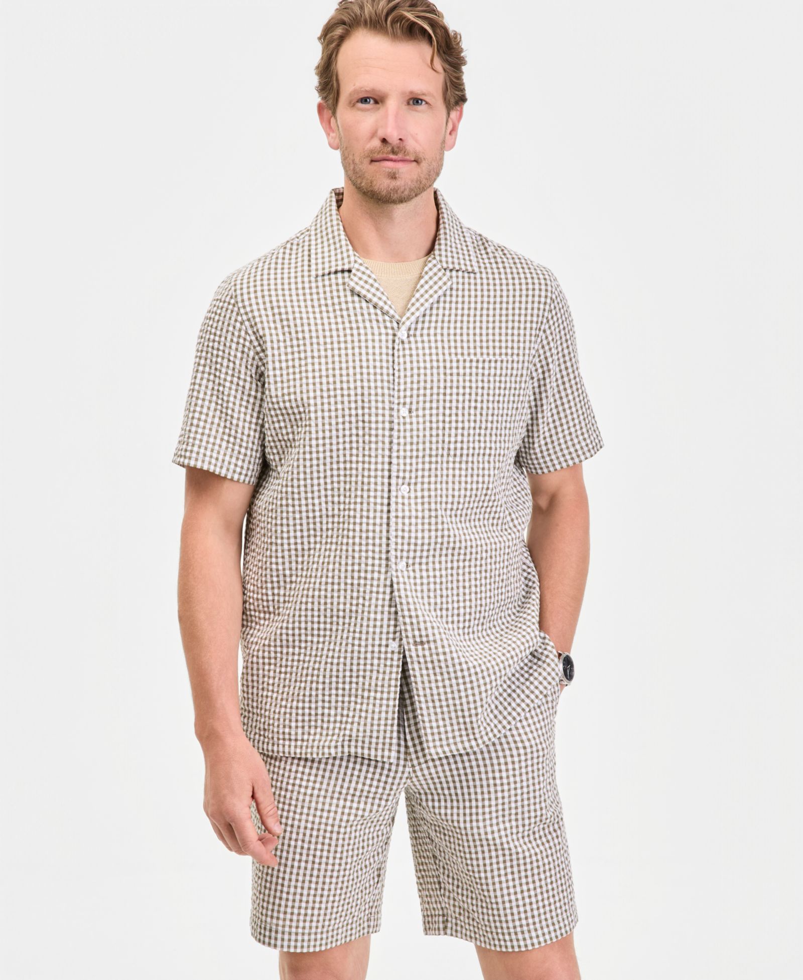 Club Room Men's Short Sleeve Striped Seersucker Button-Front Camp Shirt, Exclusively at Macy's
