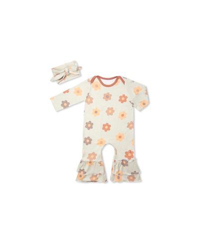 Baby Grey by Everly Grey Baby Girls (0 To 18 Months) Ruffle Long Sleeve Romper & Head Wrap Set