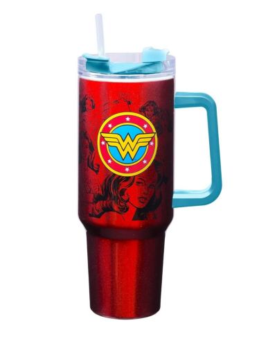 Spoontiques дорожная кружка Wonder Woman из нержавеющей стали с трубочкой и ручкой, 40 oz