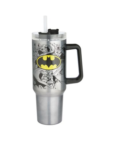 Spoontiques Batman стальная дорожная кружка с двойными стенками, соломинкой и ручкой