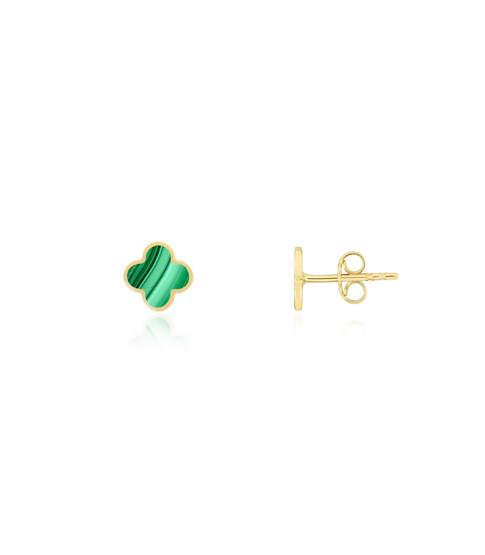 The Lovery Mini Malachite Clover серьги-гвоздики