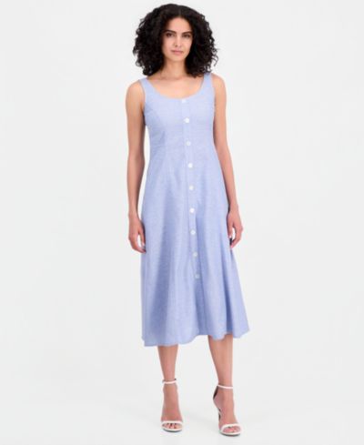 Anne Klein Women's Linen Blend Sleeveless Button-Front A-Line Dress