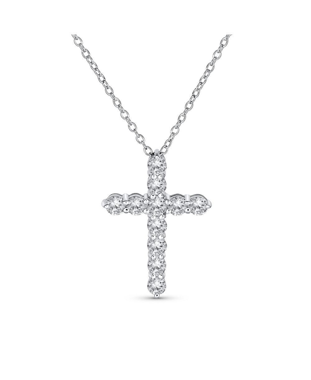 Bling Jewelry AAA Cubic Zirconia Religious Cross Pendant Necklace .925 Sterling Silver