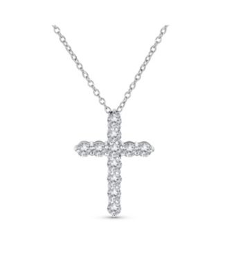 Кулон-крест Bling Jewelry из кубического циркония на цепочке, серебро 925 пробы