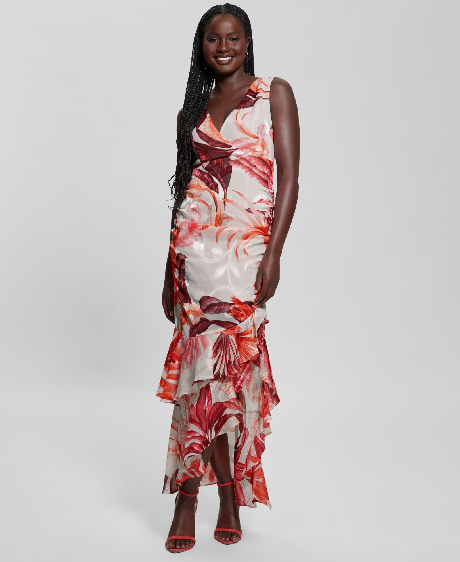 Женское платье GUESS Ava Printed Mesh Ruffled Maxi