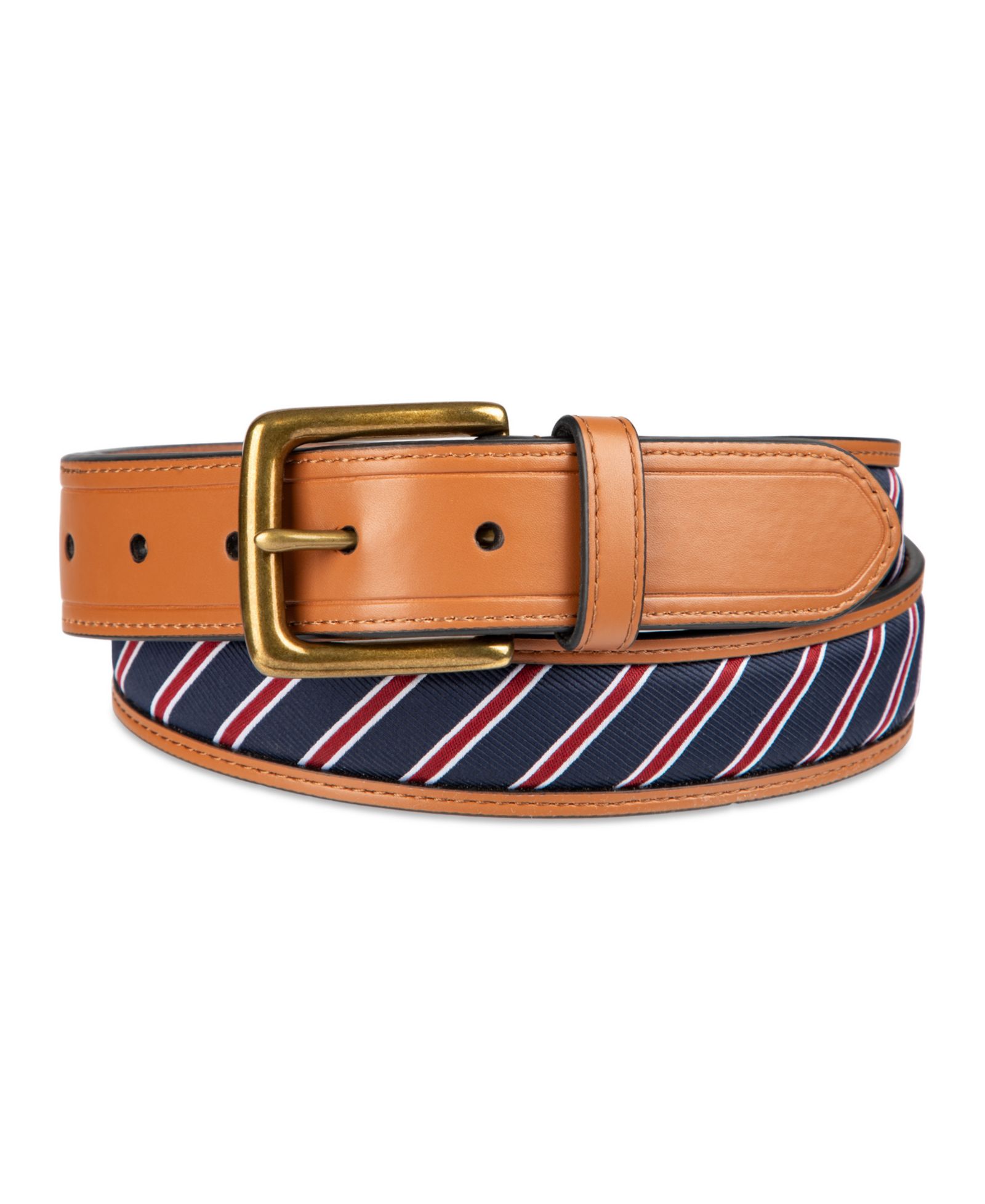 35MM Tommy Hilfiger Men's Prep Striped Ribbon Inlay Casual Belt