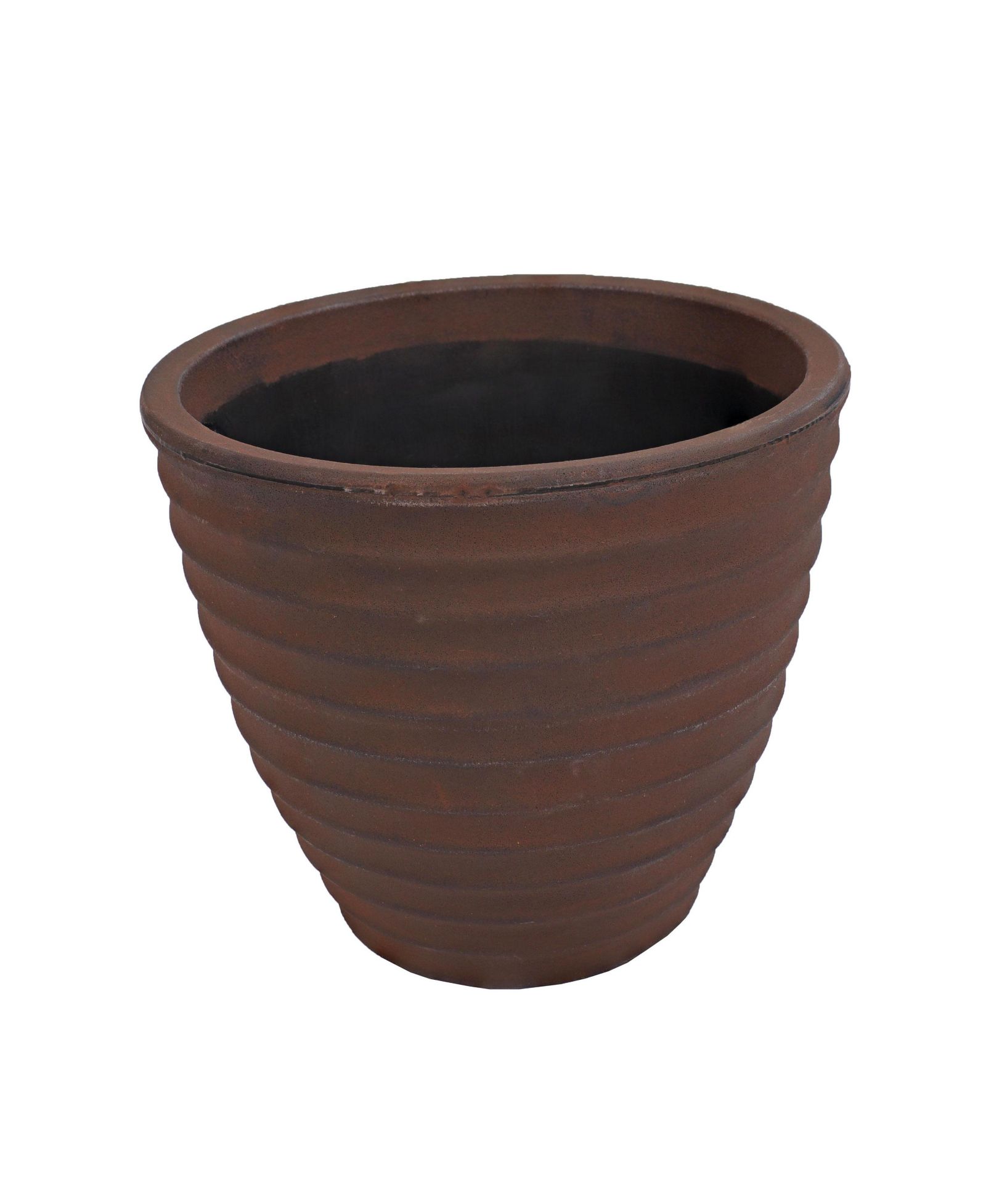 Indoor/Outdoor Round Ribbed Polyresin Planter Pot with Double Wall Design - Rust - 16"