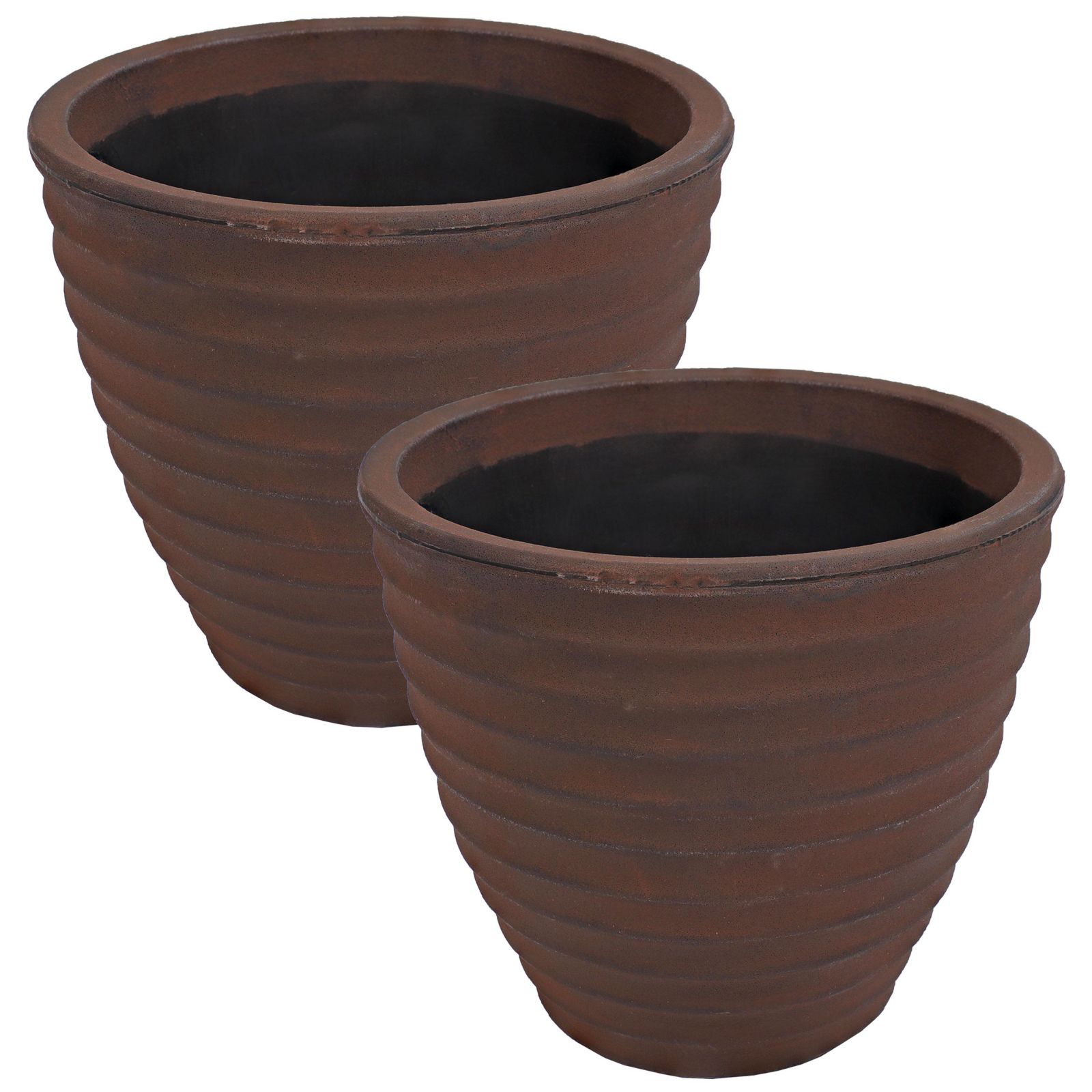 Декоративный круглый кашпо Sunnydaze Decor Ribbed Polyresin Rust 16"
