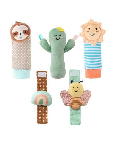 Набор The Peanutshell Boho Baby: носки и погремушка на запястье, 5 предметов