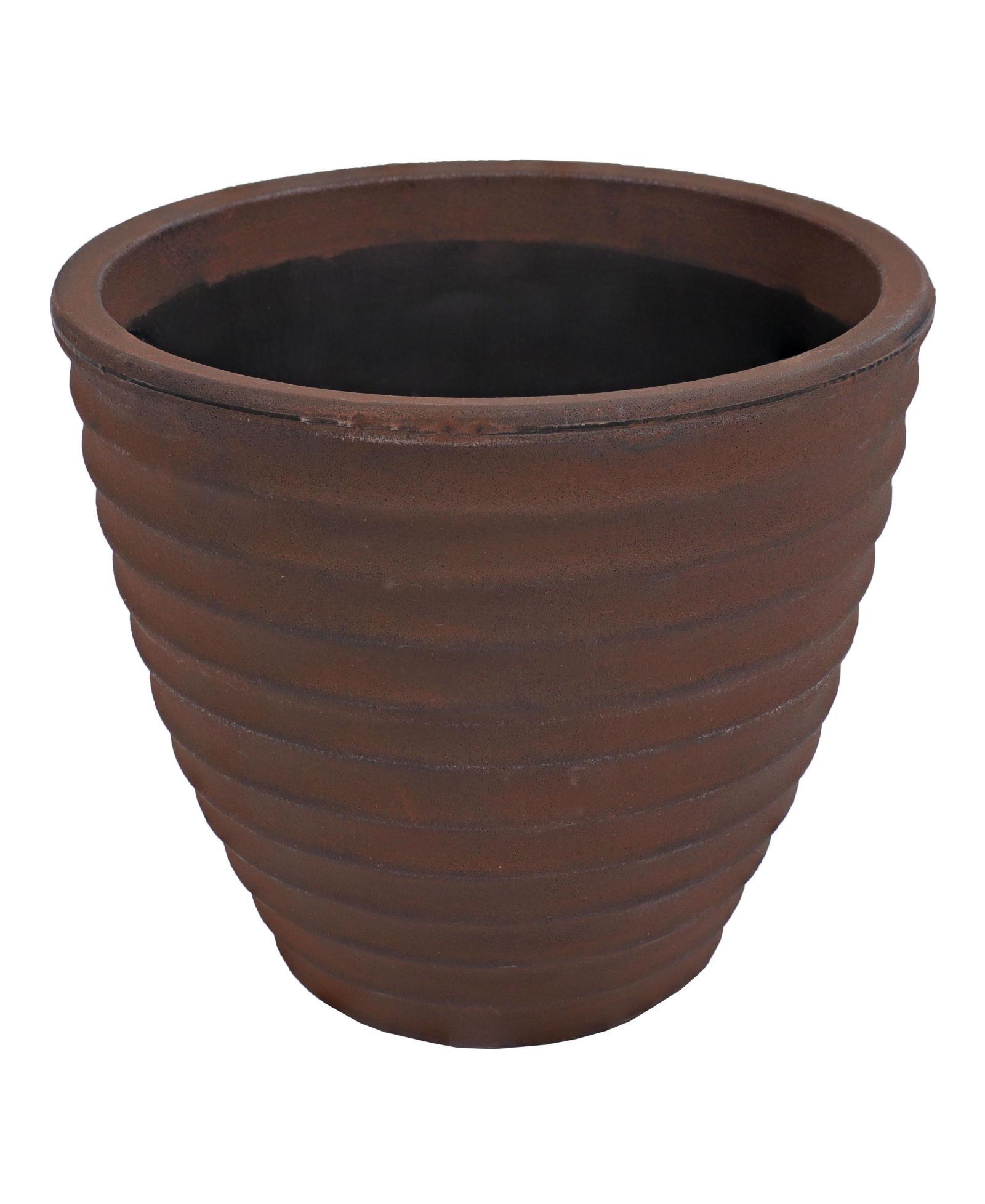 Indoor/Outdoor Round Ribbed Polyresin Planter Pot with Double Wall Design - Rust - 13"