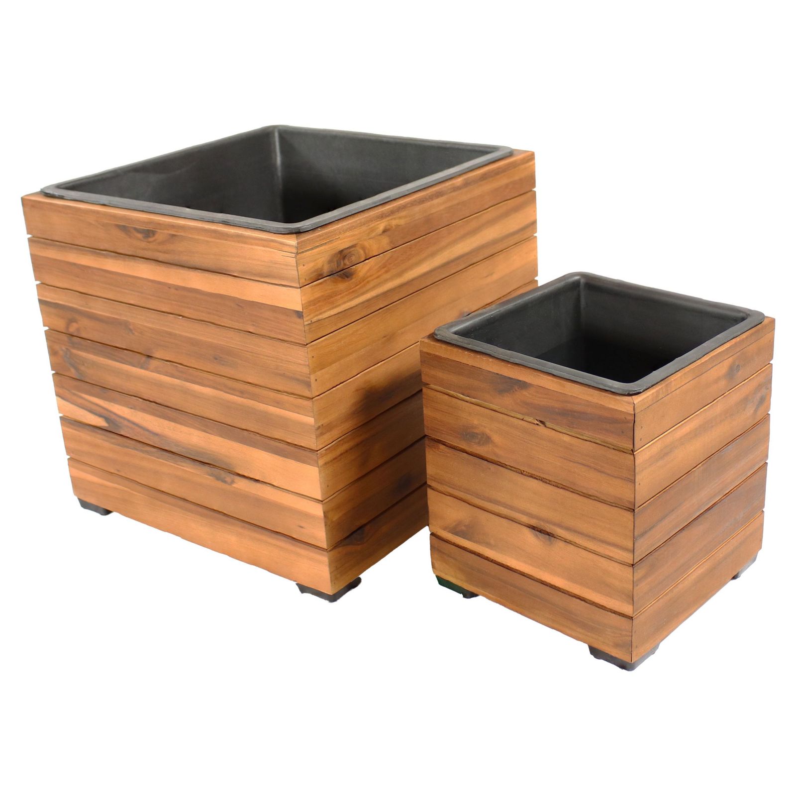Sunnydaze Decor Indoor/Outdoor Square Acacia Wood Planter Box with Plastic Liner - 2pk