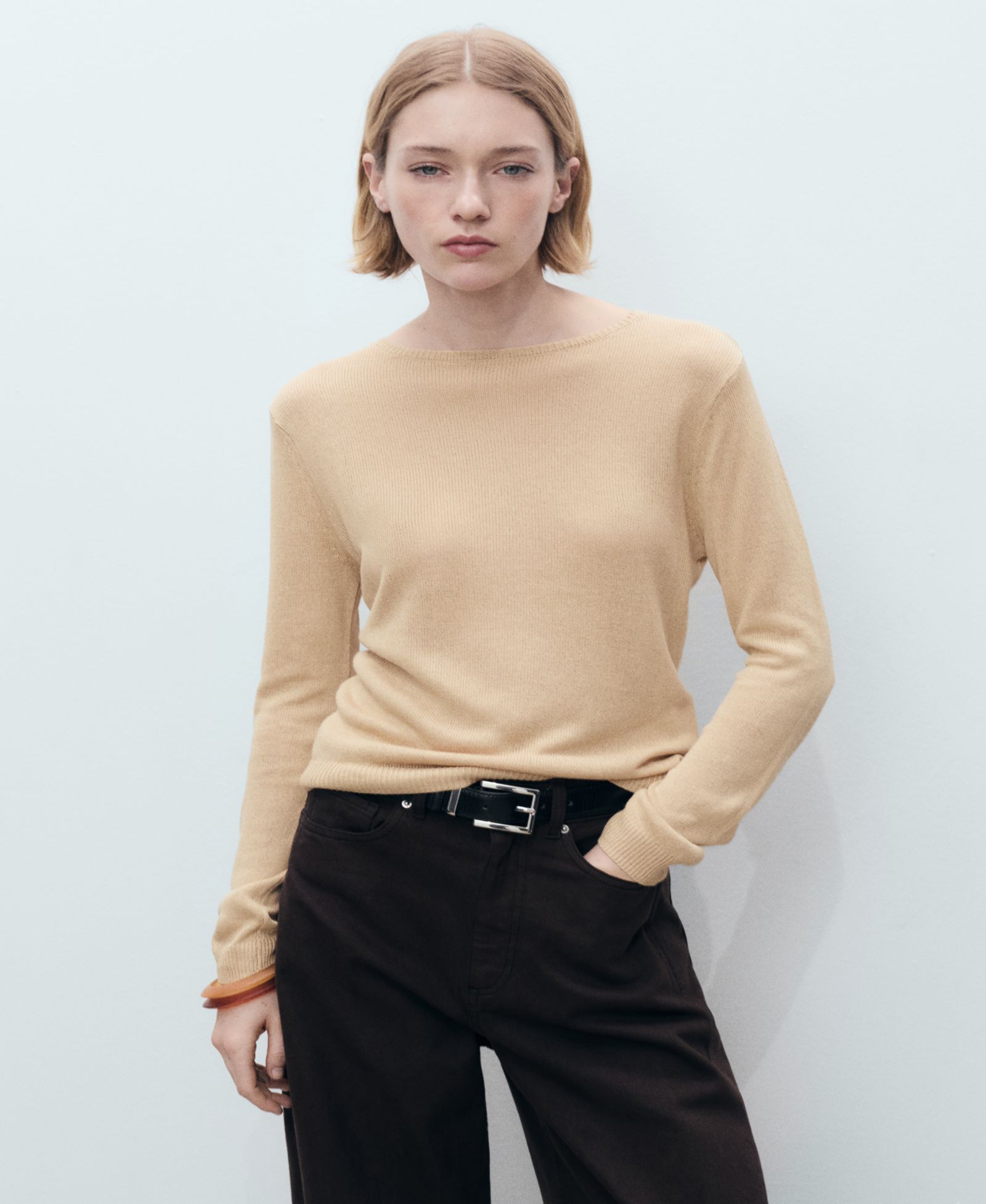Mango Women's Linen Blend Boat Neck Sweater