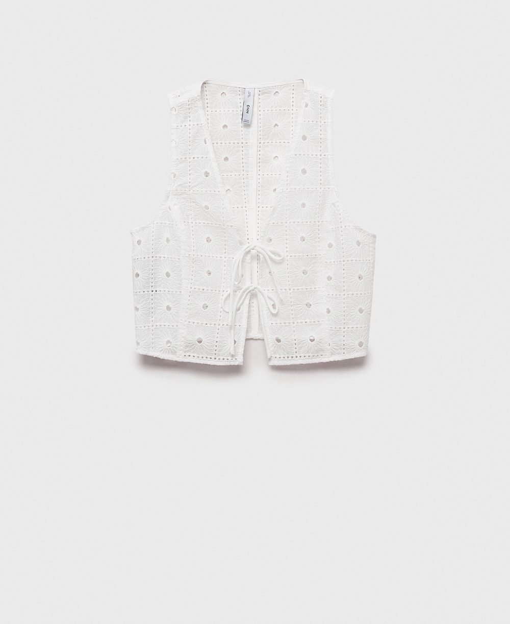 Mango Women's Bows Detail Embroidered Cotton Vest