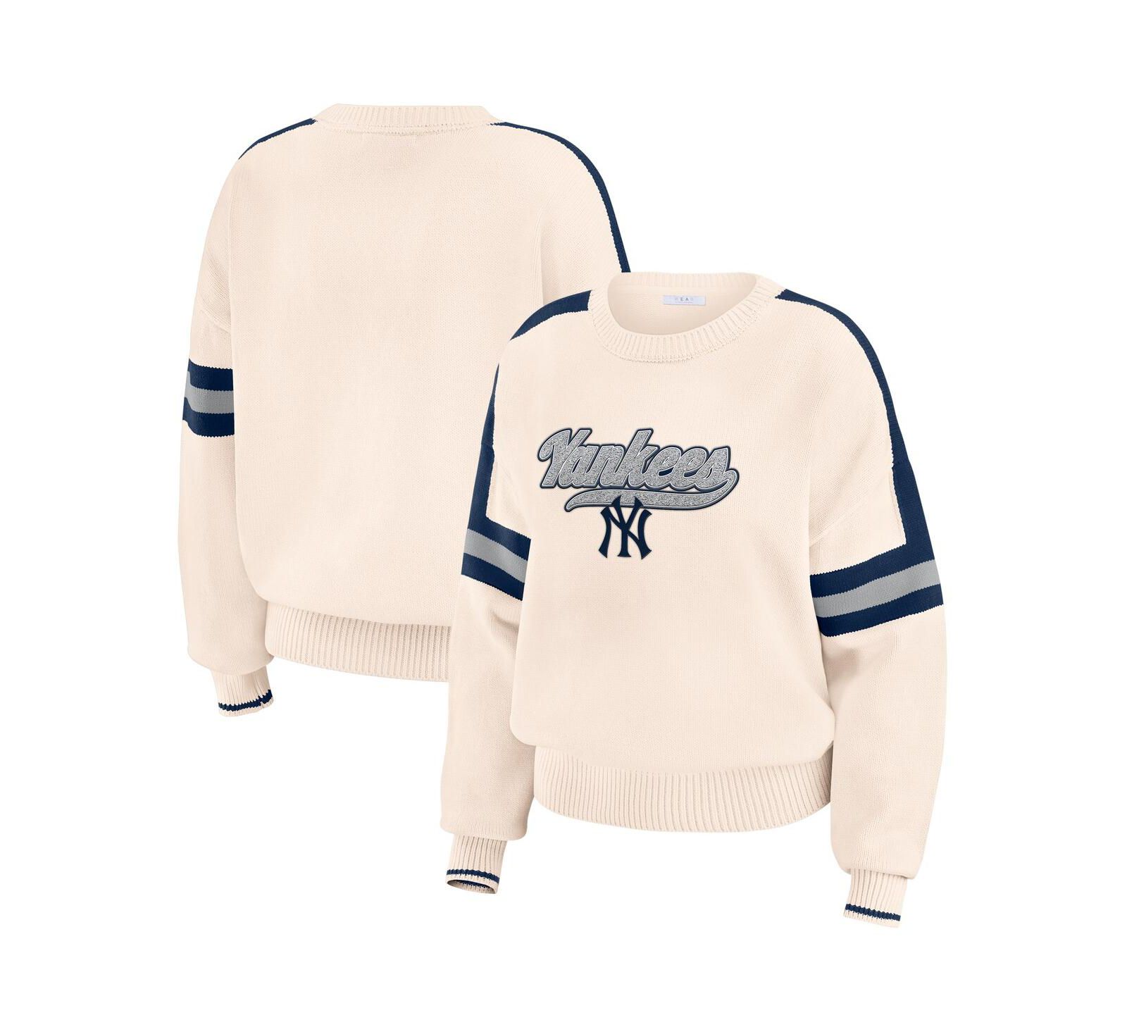 WEAR by Erin Andrews Women's Cream New York Yankees Stripe Pullover Sweater