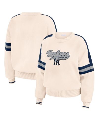 WEAR by Erin Andrews Women's Cream New York Yankees Stripe Pullover Sweater