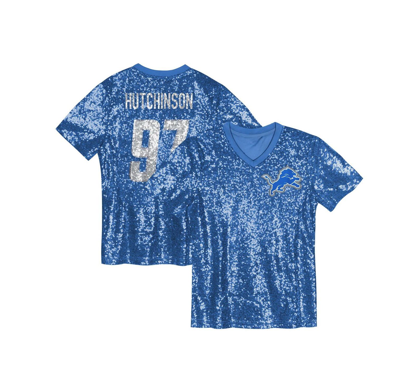 Спортивная джерси Outerstuff Big Girls Aidan Hutchinson Blue Detroit Lions Sequin V-Neck