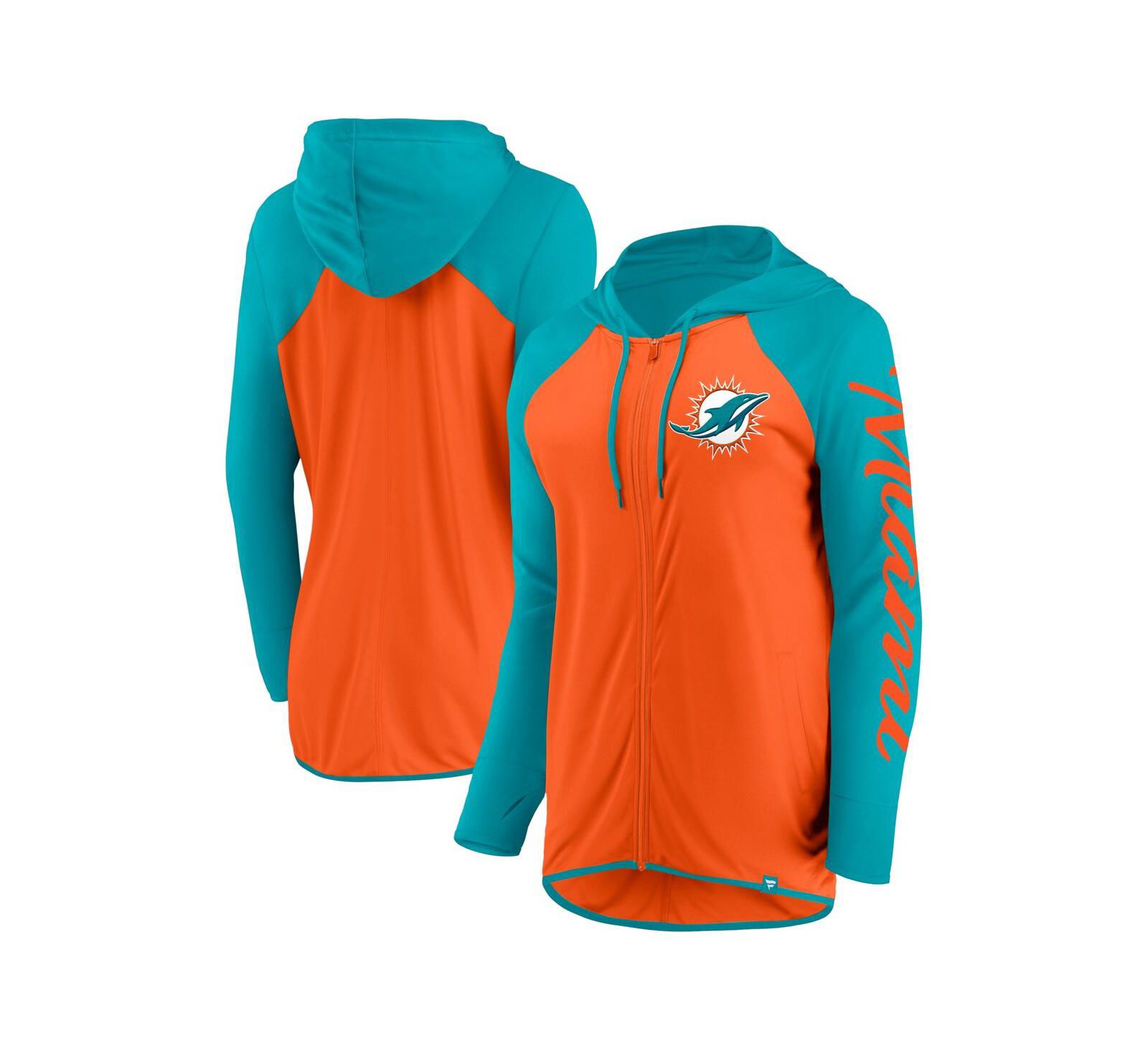 Женское худи Fanatics Orange/Aqua Miami Dolphins Script Full-Zip