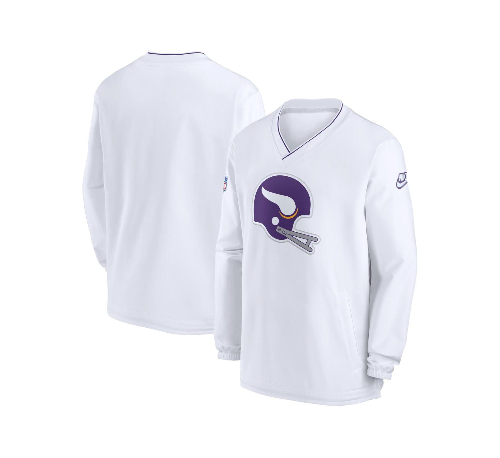 Nike Мужской White Minnesota Vikings 2024 Sideline Throwback Logo Long-Sleeve V-Neck Windshirt