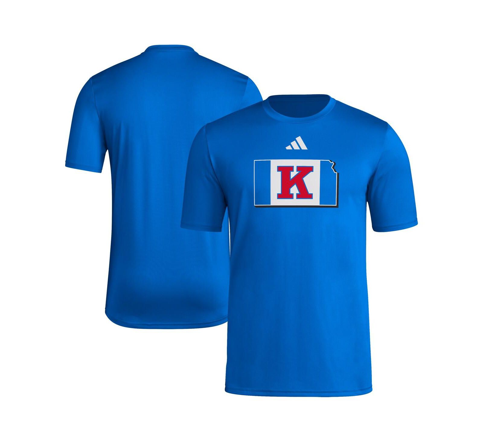 Adidas Мужская футболка Kansas Jayhawks Basketball State Outline Pre-Game, синий королевский