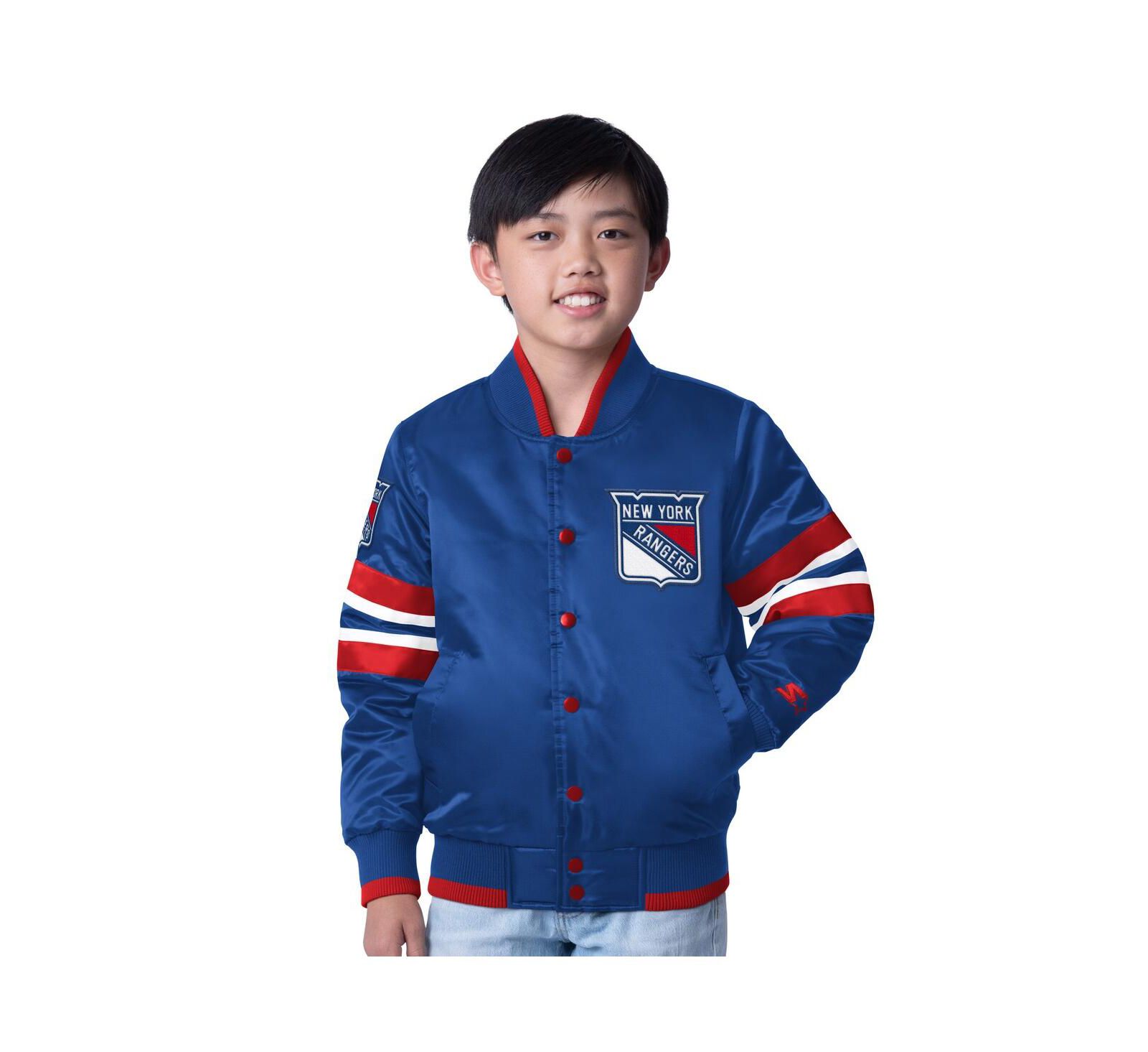 Starter Big Boys and Girls Blue/Red New York Rangers Scout 1 Full-Snap Varsity Jacket