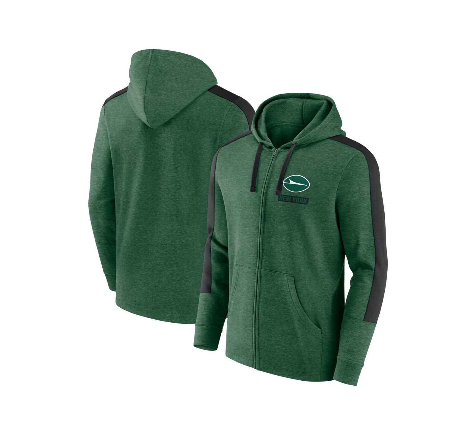 Мужское худи Fanatics Men's Heather Green New York Jets Gains Full-Zip