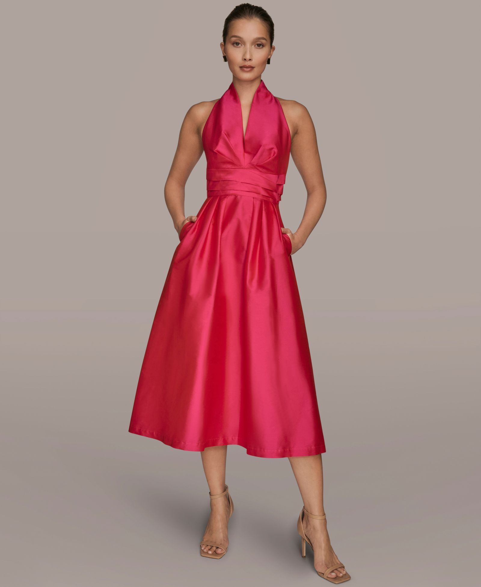 Donna Karan New York Женское коктейльное платье миди A-line из тафты с халтер-вырезом