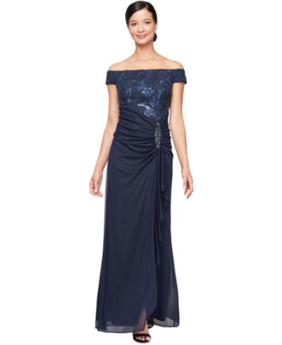 Alex Evenings Women's Embroidered Lace Ruched Gown