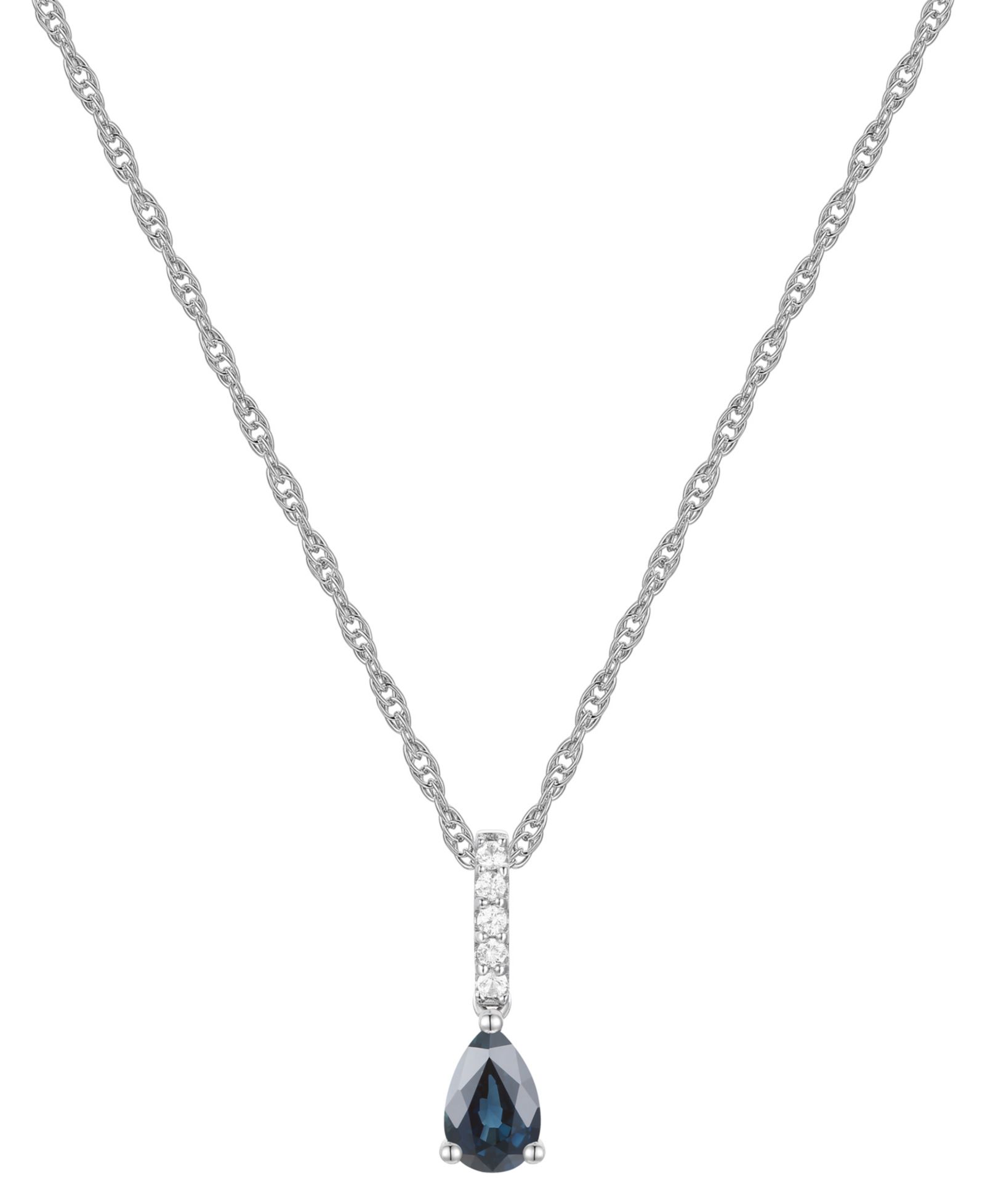 Ожерелье-подвеска линейная с сапфиром (1/2 ct. t.w.) и бриллиантом (1/20 ct. t.w.) из белого золота 14k 18"