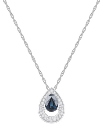 Macy's Sapphire (7/8 ct. t.w.) & Diamond (1/5 ct. t.w.) Pear Pendant 18" Necklace in 14k White Gold (Available in Ruby & Emerald)