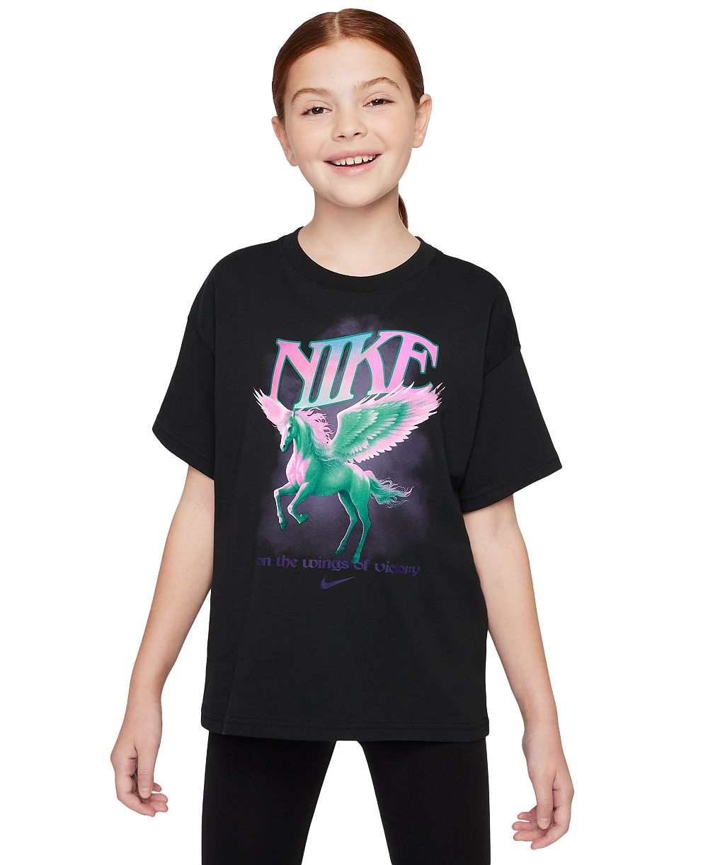 Nike Big Girls спортивная хлопковая футболка с принтом