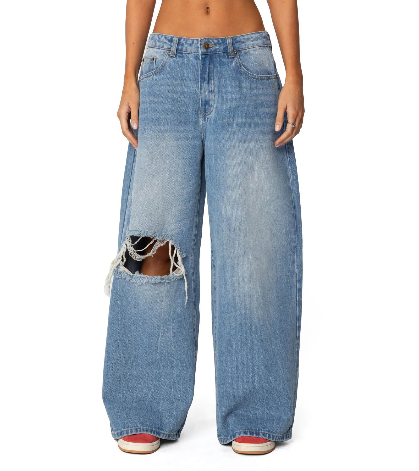 Edikted Женские Distressed Low Rise Baggy Jeans