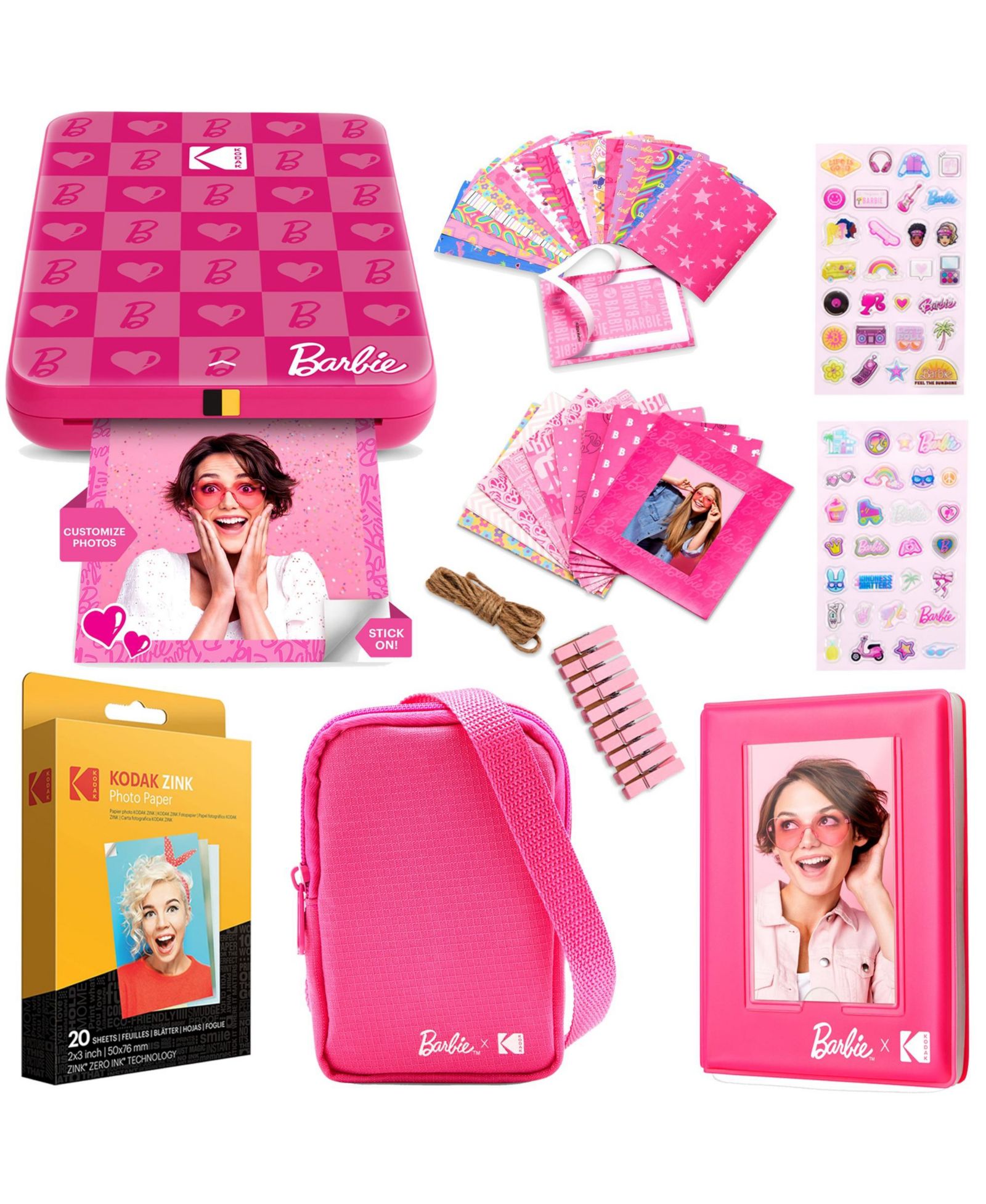 Подарочный набор Kodak x Barbie Step Slim Instant Photo Printer, Iconic Style Barbie Case, Paper & More