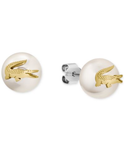 Серьги-гвоздики Lacoste Gold-Tone Matchpoint Glass Pearl