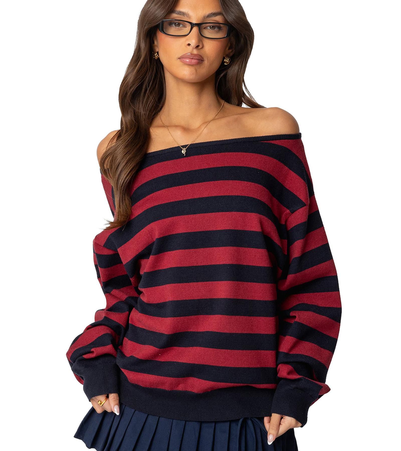 Edikted Women's Sterling Striped Off Shoulder Sweater