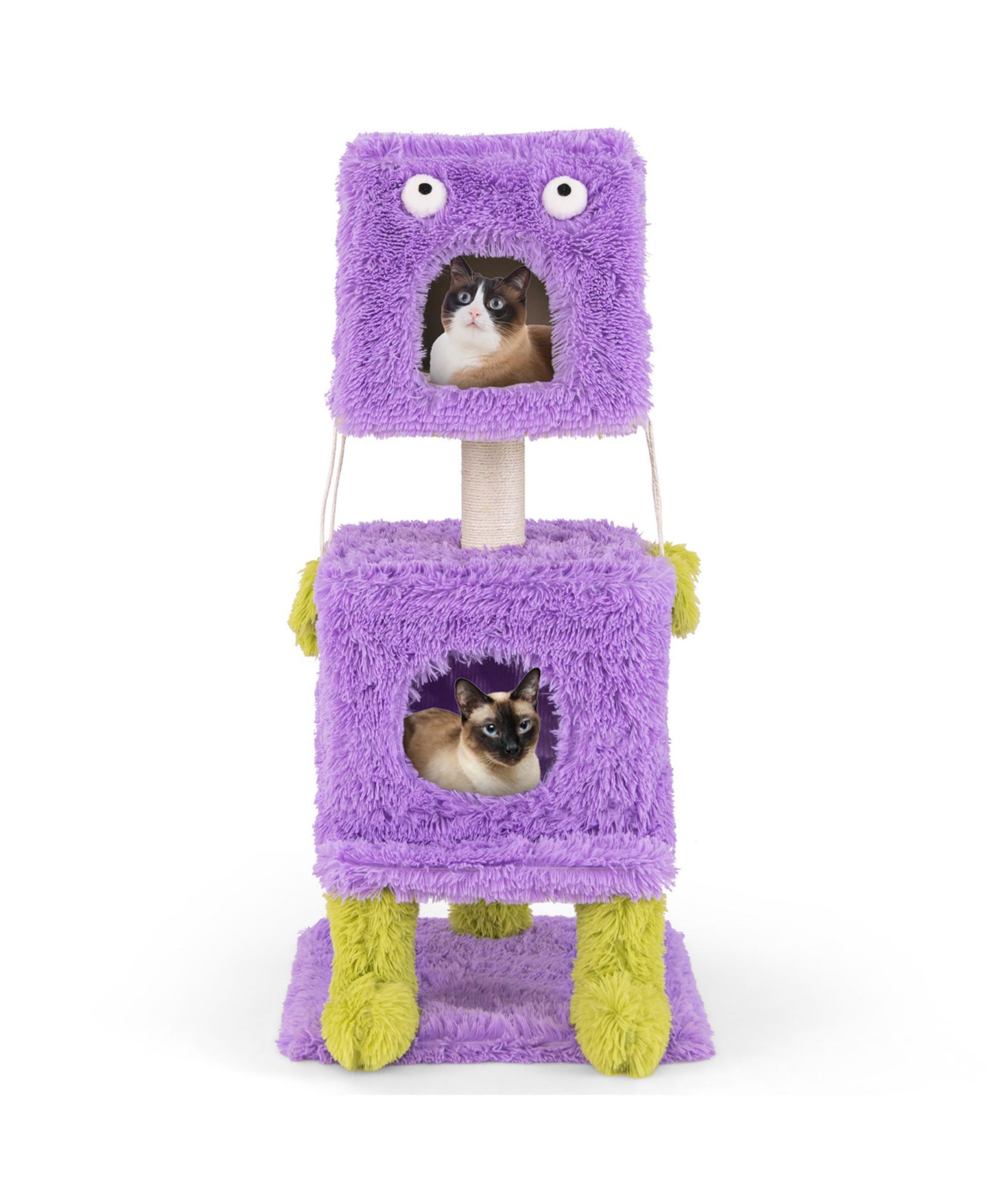 Gymax Cat Tree Cute Monster-Themed Cat Tower w/ 2 Private Condos and Soft Long Plush