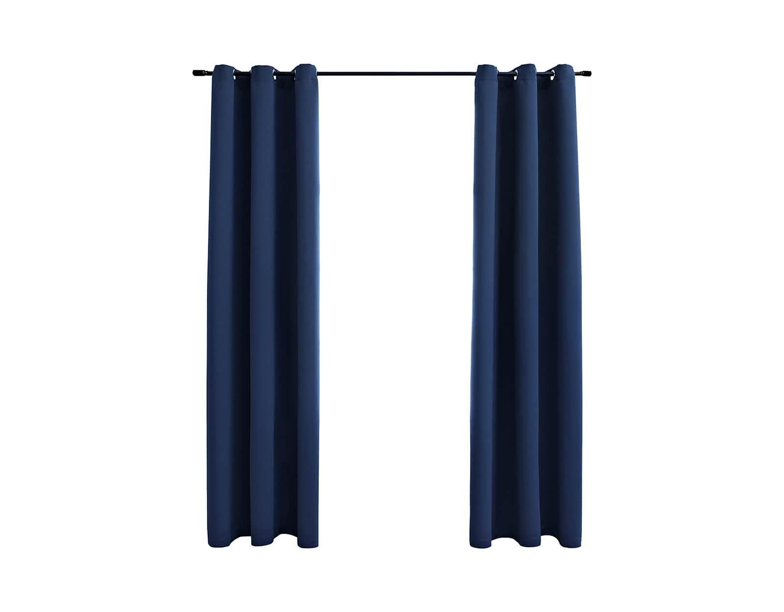 Blackout Curtains with Rings 2 pcs Navy Blue 37"x84" Fabric