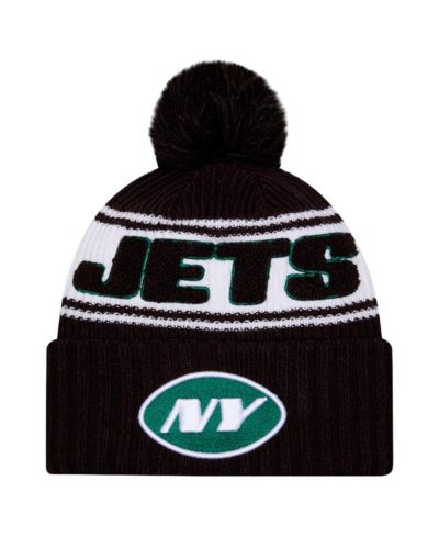 Мужская вязаная шапка New Era Black New York Jets 2024 Sideline Cuffed Knit Hat with Pom
