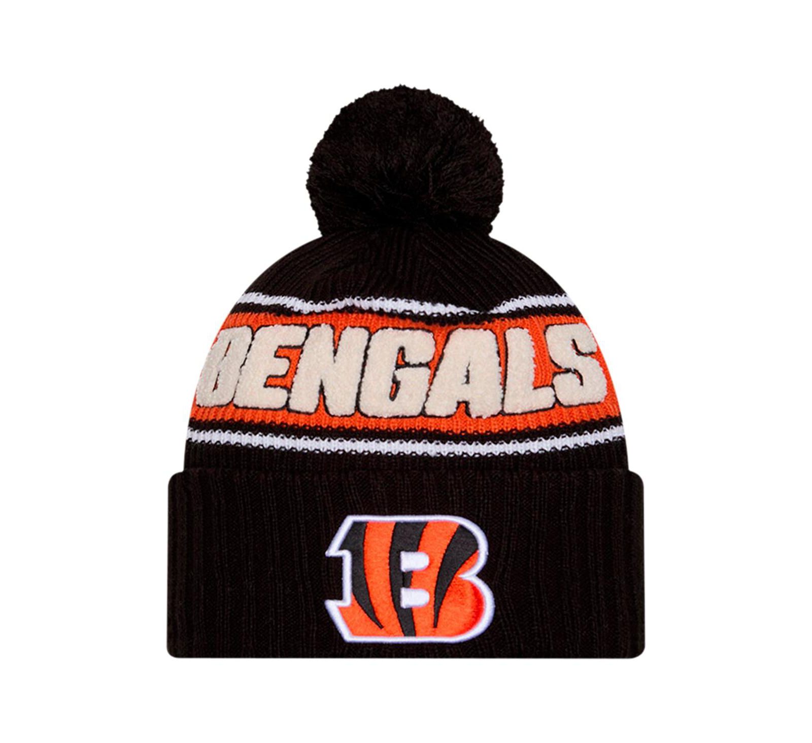 New Era вязаная шапка с помпоном для мальчиков и девочек, черный Cincinnati Bengals 2024 Sideline Sport