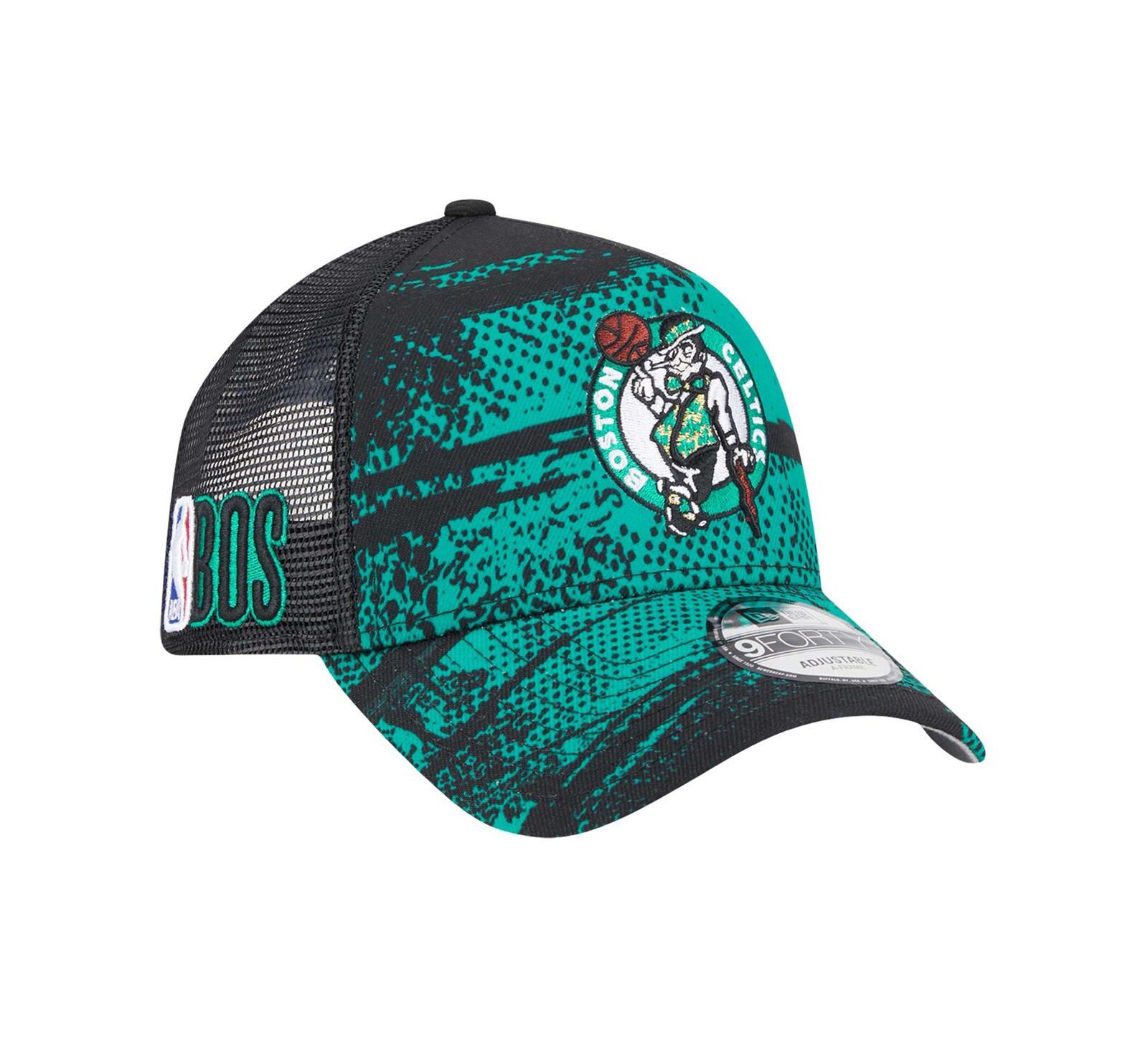 Мужская регулируемая кепка New Era Black/Kelly Green Boston Celtics Tip Off A-Frame Trucker 9FORTY