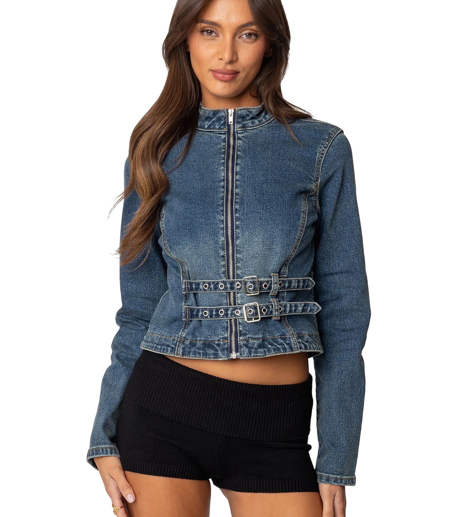 Edikted Women's Double Buckle Denim Jacket