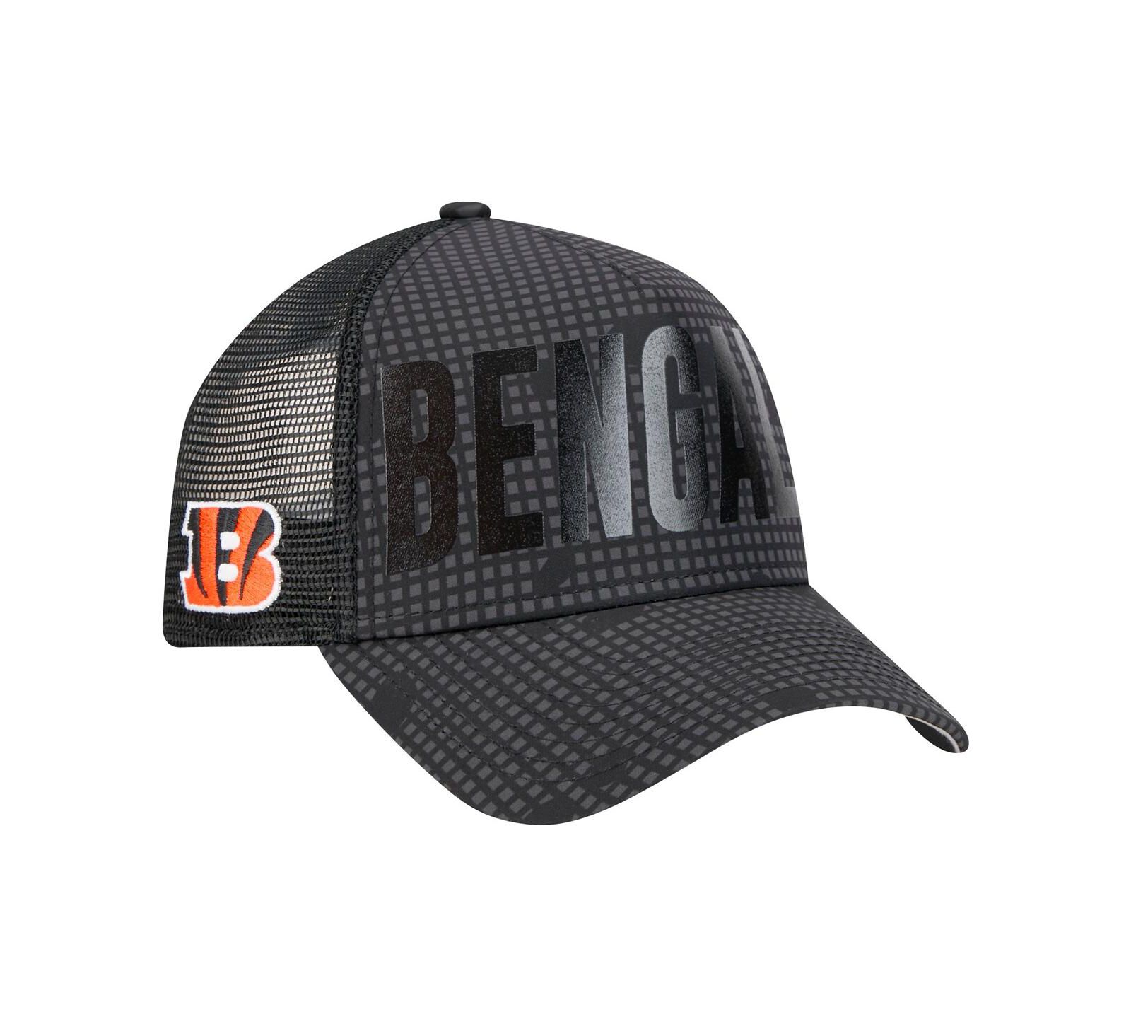 Мужская кепка New Era Black Cincinnati Bengals Midnight Ink Tonal Text A-Frame Trucker 9FORTY Adjustable