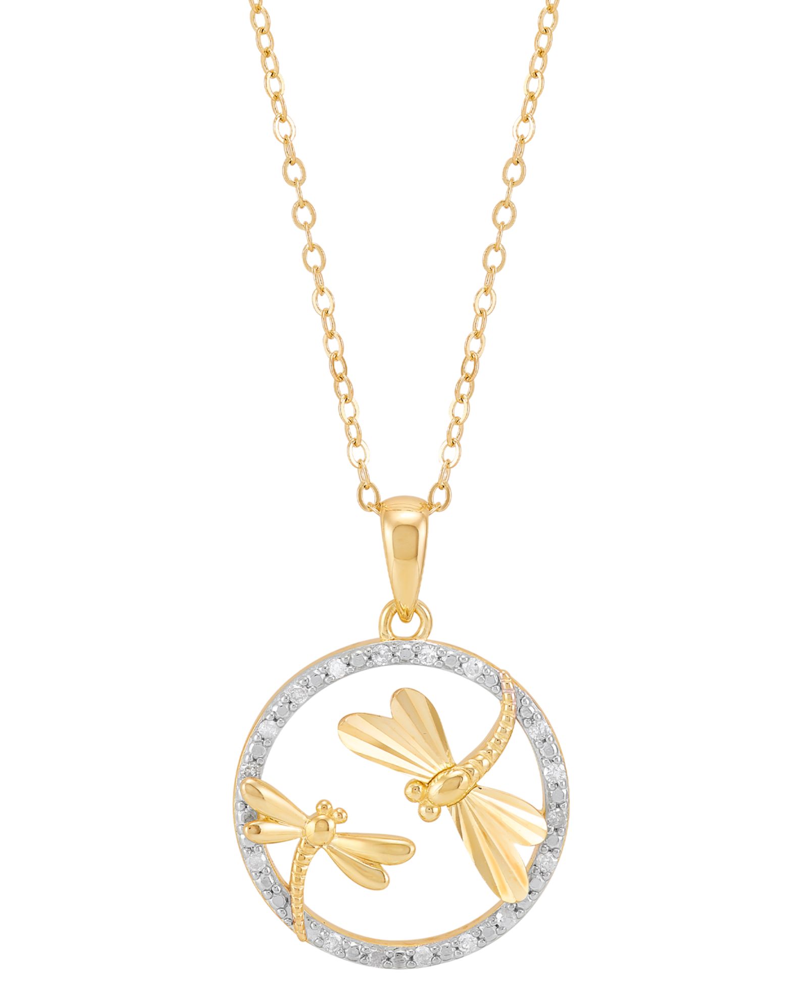 Diamond Dragonfly Pendant Necklace (1/10 ct. t.w.) in 14k Gold-Plated Sterling Silver, 16" + 2" extender