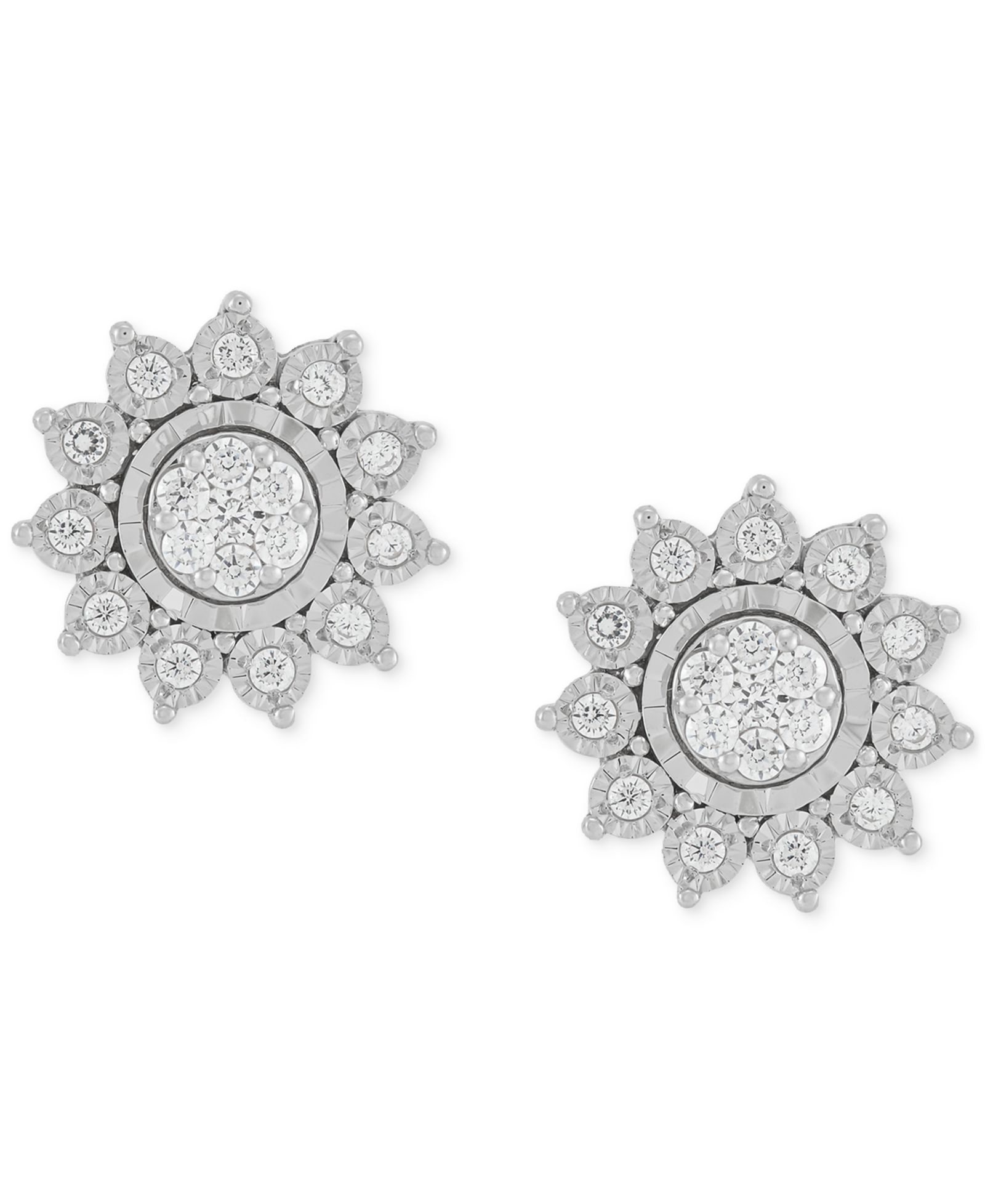 Серьги-гвоздики Diamond Sun Motif в стерлинговом серебре (1/4 ct. t.w.)