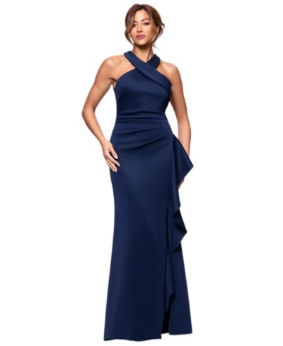 Женское вечернее платье XSCAPE Crisscross Halter Side-Ruffled