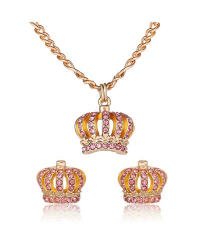 Juicy Couture Crown Pendant Necklace & Stud Earrings Set - Crystal Embellished